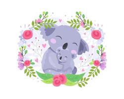 Vector illustration Cute koala mother and baby