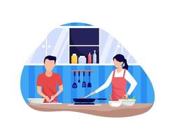 Couple cooking together illustration vector