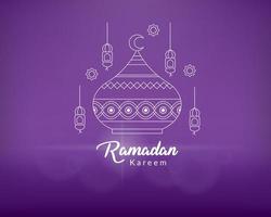 tarjeta de felicitación de ramadán kareem. diseño islámico ramadan kareem con cúpula de mezquita y linternas. fondo de ramadán con caligrafía - vector