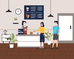 Coffee shop or cafe with health protocol vector