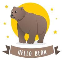 Cartoon vector of brown grizzly bear. Vector illustration, a large wild bear is smiling