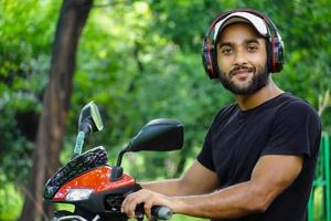 man with headphone and scotty photo