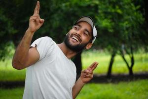 man enjoying and thinking using a gun in his imagination photo