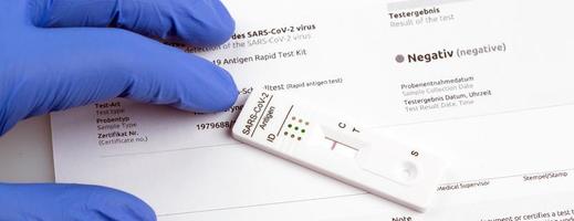 Negative test result by using rapid test device for COVID-19. photo