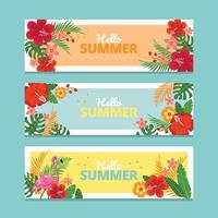banner temático de verano de flora y fauna tropical vector