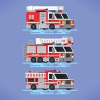 camión de bomberos plano con diferentes tipos vector
