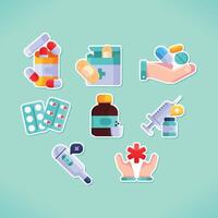 Medicines Sticker Set vector