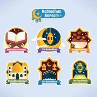 conjunto de pegatinas de ramadán y mes de ayuno vector