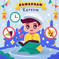 Boy Read Quran During Fasting Month vector