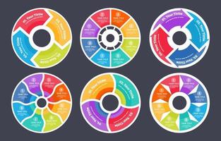 infografías de pasos circulares con elementos degradados y diseños alternativos para empresas vector