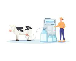 ilustración de un granjero ordeñando una vaca vector