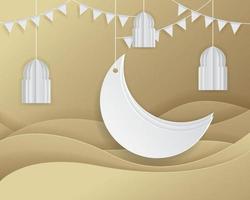 gráfico de papel de la decoración islámica. fondo de ramadán media luna islámica, luna creciente y ornamentación árabe. ilustración vectorial vector