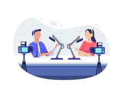 People recording audio podcast or online show