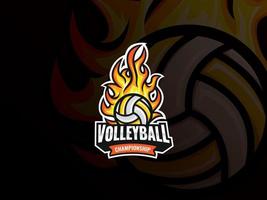 Fire volleyball sports logo design vector