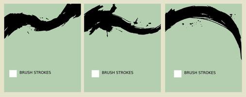 Black ink brush stroke on color background. Vector illustration of grunge wave stains.