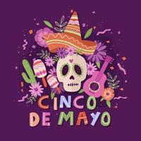 cinco de mayo calavera con flores vector