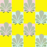Pastel color checkerboard. Gray leaves. Fabric pattern concept. Wallpaper, wrapping, ornaments.
