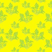 Green lettuce arranged in duplicate to form fabric, wallpaper, wrapped on a yellow background. vector