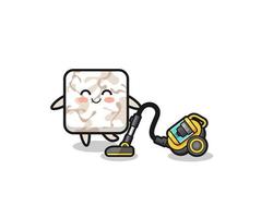 cute ceramic tile holding vacuum cleaner illustration vector