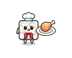ceramic tile fried chicken chef cartoon character vector