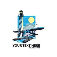 seaplane and lighthouse vector