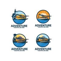 conjunto de logotipo de aventura de hidroavión vector