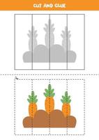 Cut and glue parts of cartoon carrot bed. vector