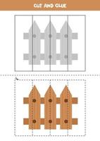 Cut and glue parts of cartoon wooden fence. vector