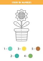 Color cartoon sunflower pot by numbers. Worksheet for kids. vector