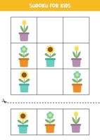 juego educativo de sudoku con lindas flores para niños. vector