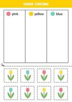 Sort tulips by colors. Learning colors for children. vector