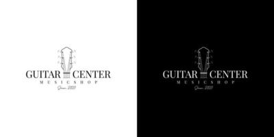 guitar shop label logo design vector