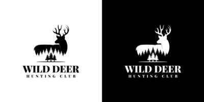 deer fir pine tree forest logo design vector