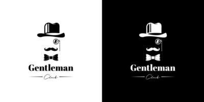 hat bow tie and mustache gentleman logo design vector