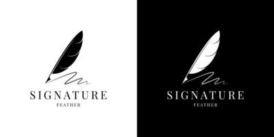 feather quill pen signature logo design vector