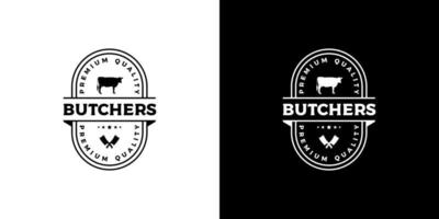vintage retro emblem badge sticker butchery logo design vector