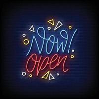 Now Open Neon Signs Style Text Vector