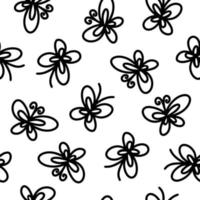 abstract black and white seamless pattern of black butterflies, background, stripes, insects. hand drawn abstract background from lines. Hand drawn ink drawing and texture. Vector illustration