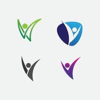 logotipo de personas, conjunto y equipo, éxito en el trabajo de las personas, grupo y comunidad, vector de logotipo de empresa y empresa de grupo y cuidado del diseño, logotipo de éxito de icono familiar