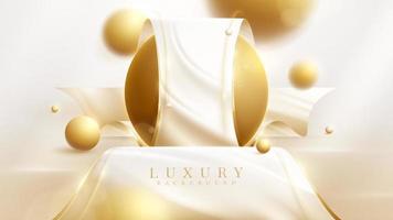 Luxury background and ribbon element and 3d gold ball decoration with blur effect and glitter light. vector