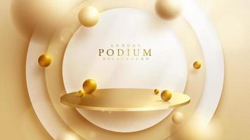 Luxury background with product display podium and 3d gold ball element and blur effect decoration and glitter light and bokeh. vector