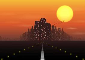 Road to the city at sunset background vector