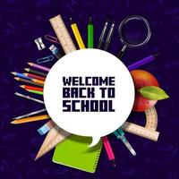 Welcome Back to school sign with schools supplies vector