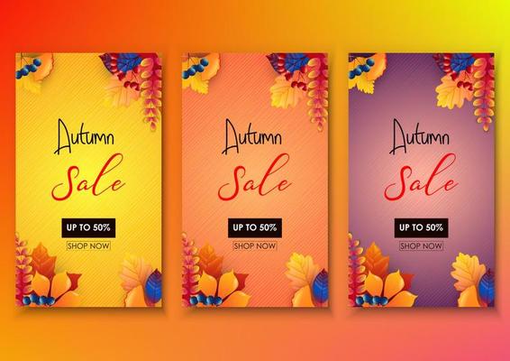 Vector illustration of Set of autumn sale banner template