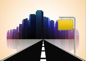 Vector illustration of Road way to city buildings background