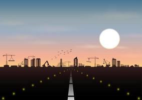 Vector illustration of Highway with construction building landscape