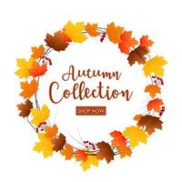 Vector illustration of Round frame of autumn leaves