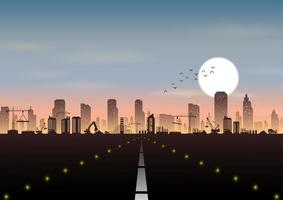 Vector illustration of Highway with construction building landscape