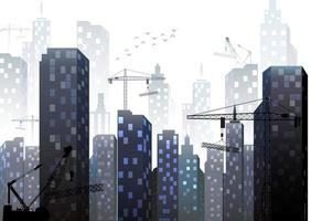 Vector illustration of Construction site with buildings and cranes