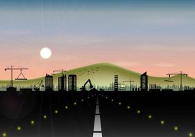 Vector illustration of Highway with construction site and mountain landscape